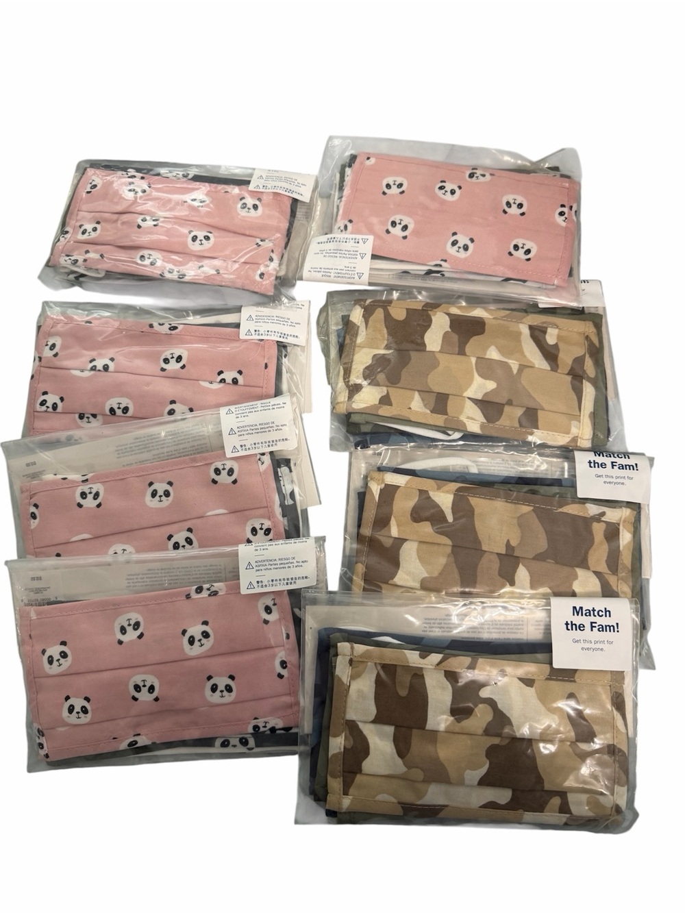 Kids Adjustable Face Mask - Pink Panda and Tan Camo Patterns